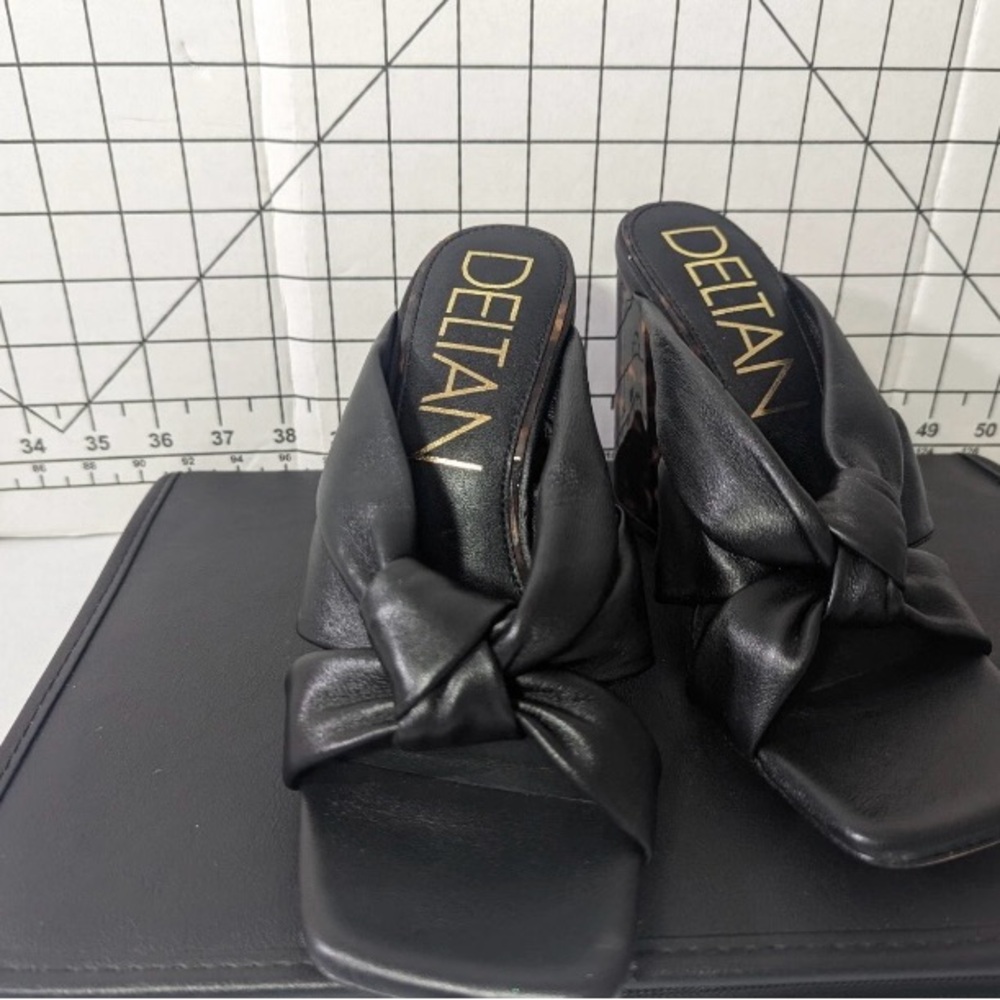 NEW - Size 6M Women's Deltan Puffy Black Leather Granite Platform Heeled Sandals - Picture 3 of 7